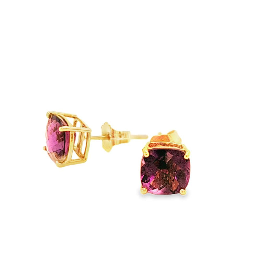 Lady's Yellow 14 Karat Stud Earrings With 2=2.70Tw Checkerboard Cushio