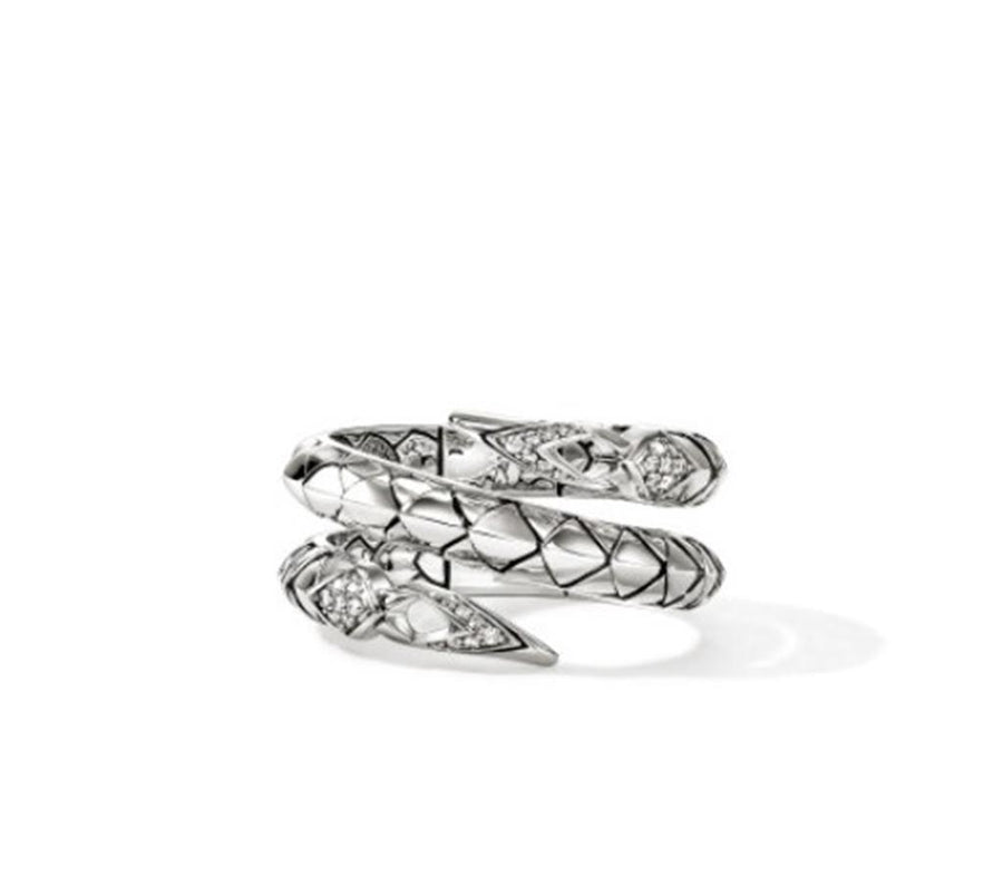Sterling Silver Double Row Diamond Naga Ring Size 7