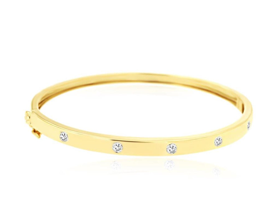 Lady's Yellow 14 Karat Hinged Polished Bangle Bracelet With Burnish Se