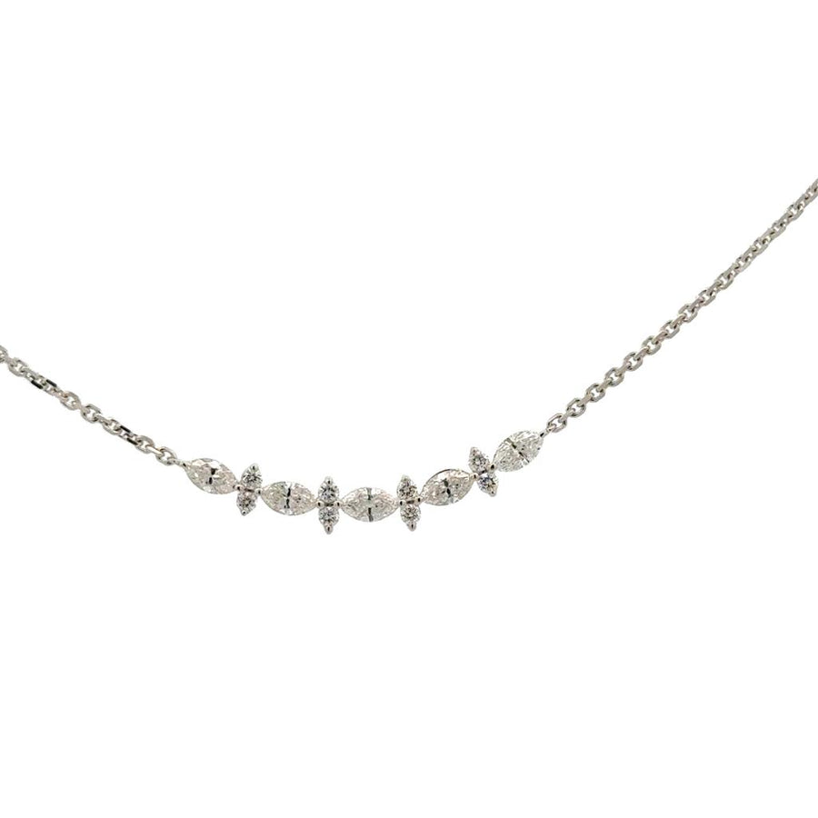 Lady's Yellow 18 Karat Bar Necklace Length 18 With 5 = 0.44TWT Marquis