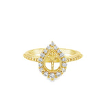 Nelson Lady's Yellow 18 Karat Beaded Diamond Halo Ring Mounting