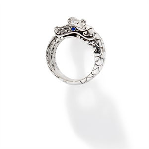 John Hardy Legends Naga Silver Ring with Blue Sapphire Eyes