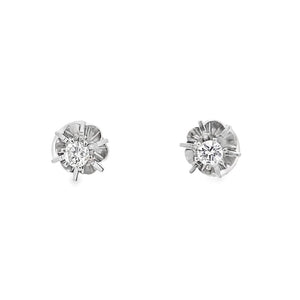 White 14 Karat Flower Style Diamond Stud Earrings Estate Jewelry With 2=0.32Tw Round G/H I1 Diamonds