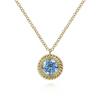 Gabriel & Co. Fashion 14K Yellow Gold Round Blue Topaz and Twisted Rope Pendant Necklace