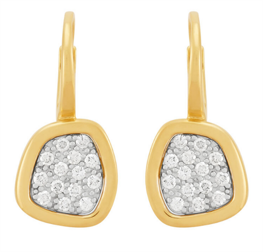 Lady's Yellow 14 Karat Cluster Leverback Earrings 28 = 0.31tw Round G/