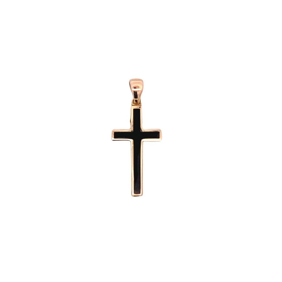 Yellow 18 Karat 26.00X10.88mm Black Onyx Inlay Cross With A 1.75mm Bai