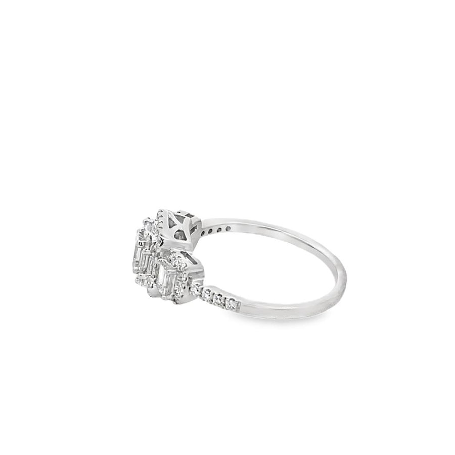 White 14 Karat 3 Cluster Baguette and Diamond Ring