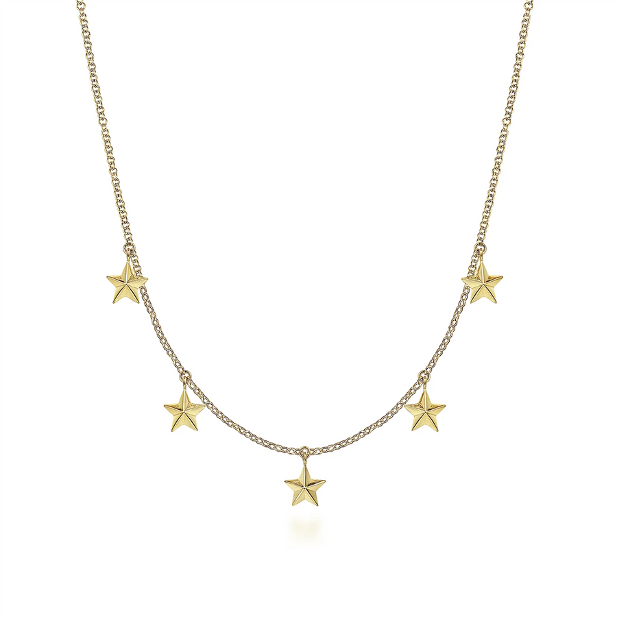 Gabriel & Co. Fashion 14K Yellow Gold Star Drop Station Necklace