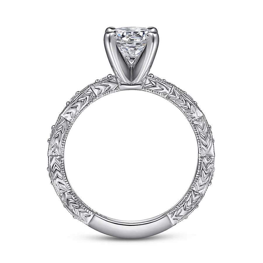 Gabriel & Co. Sadie - Vintage Inspired 14K White Gold Round Diamond Engagement Ring Mounting