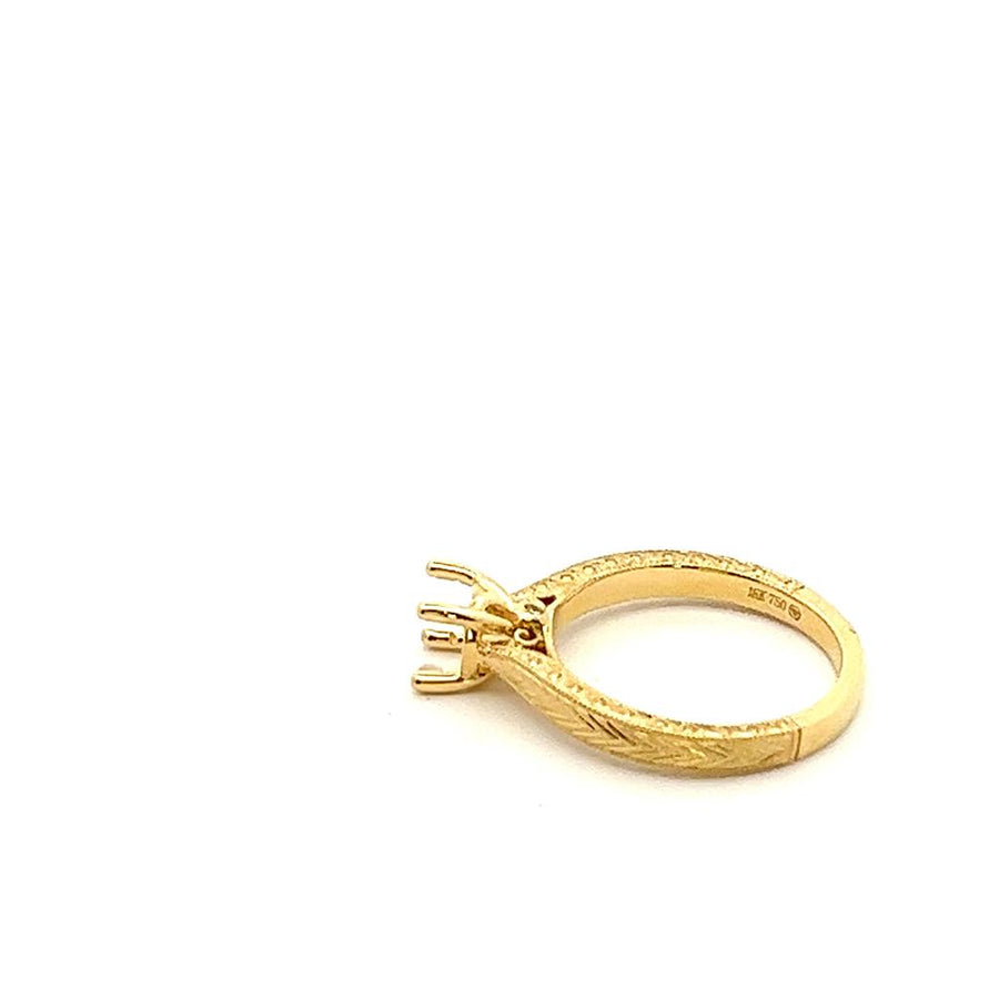 Lady's Yellow 18 Karat Engraved Cathedral Semi-Mount Engagement Ring