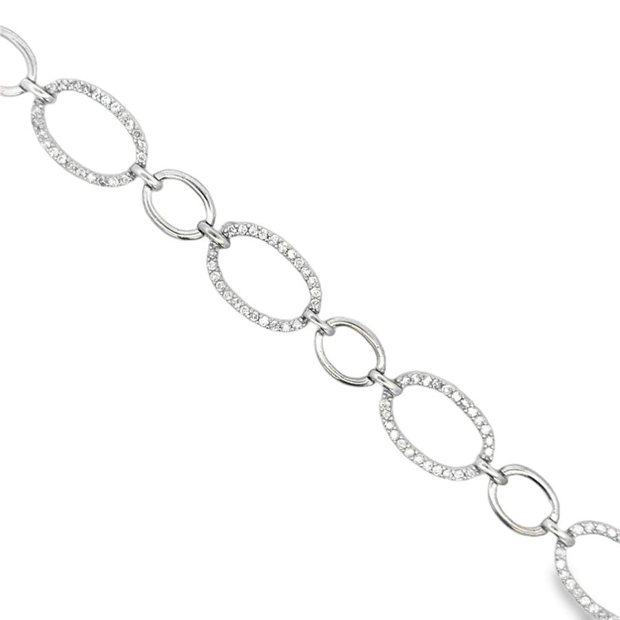 14 Karat White Gold Oval Link Diamond Bracelet Estate Jewelry Length 7