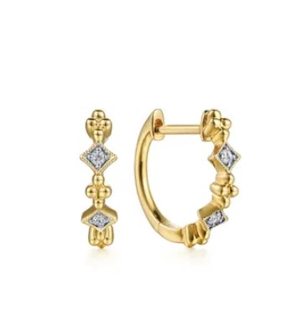 Lady's Yellow 14 Karat Milgrain Bujukan Geometric Huggie Earrings 4 =