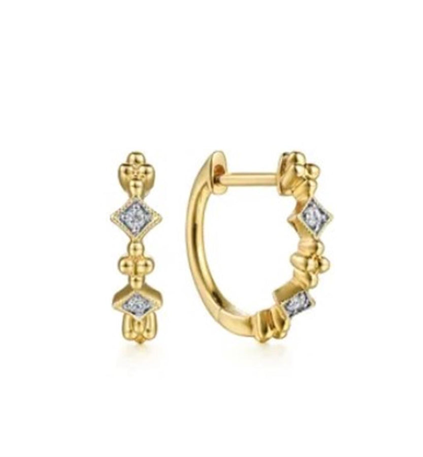 Lady's Yellow 14 Karat Milgrain Bujukan Geometric Huggie Earrings 4 =