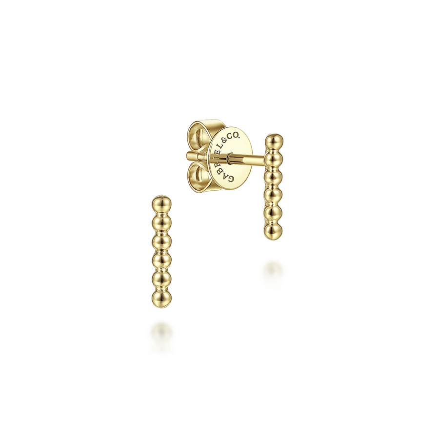 Gabriel & Co. Fashion 14K Yellow Gold Beaded Bar Stud Earrings