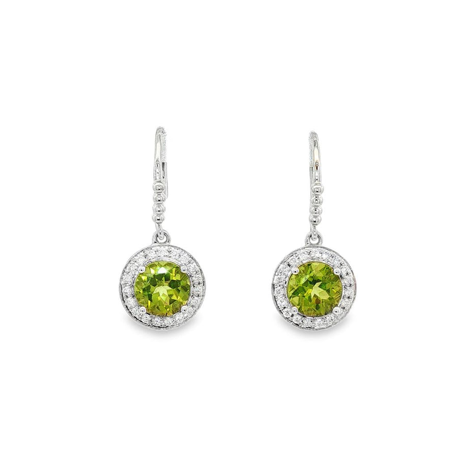 Lady's White 14 Karat Round Halo Drop With Beaded Accents Earrings Wit