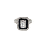 18 Karat White Gold Diamond And Black Enamel Ring Estate Memo Size 6 W