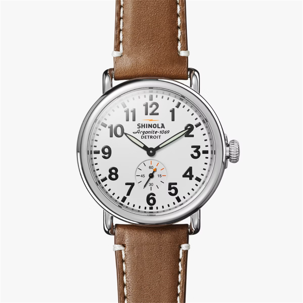 The Runwell Watch with White Face and Tan Leather Strap