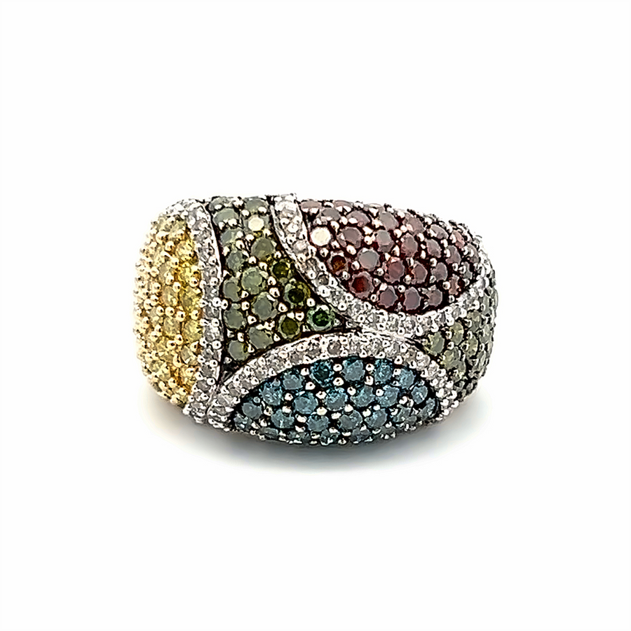 Estate Multi Colored Pave Diamond Ring