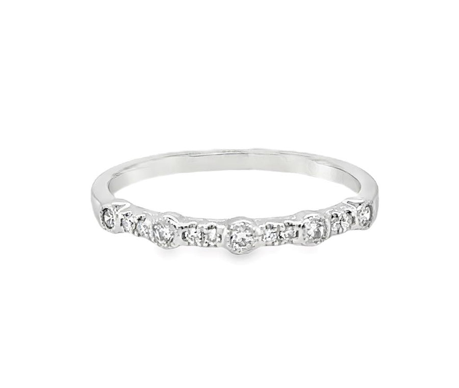 Lady's White 18 Karat Milgrain Alternating Bezel/Prong Station Wedding