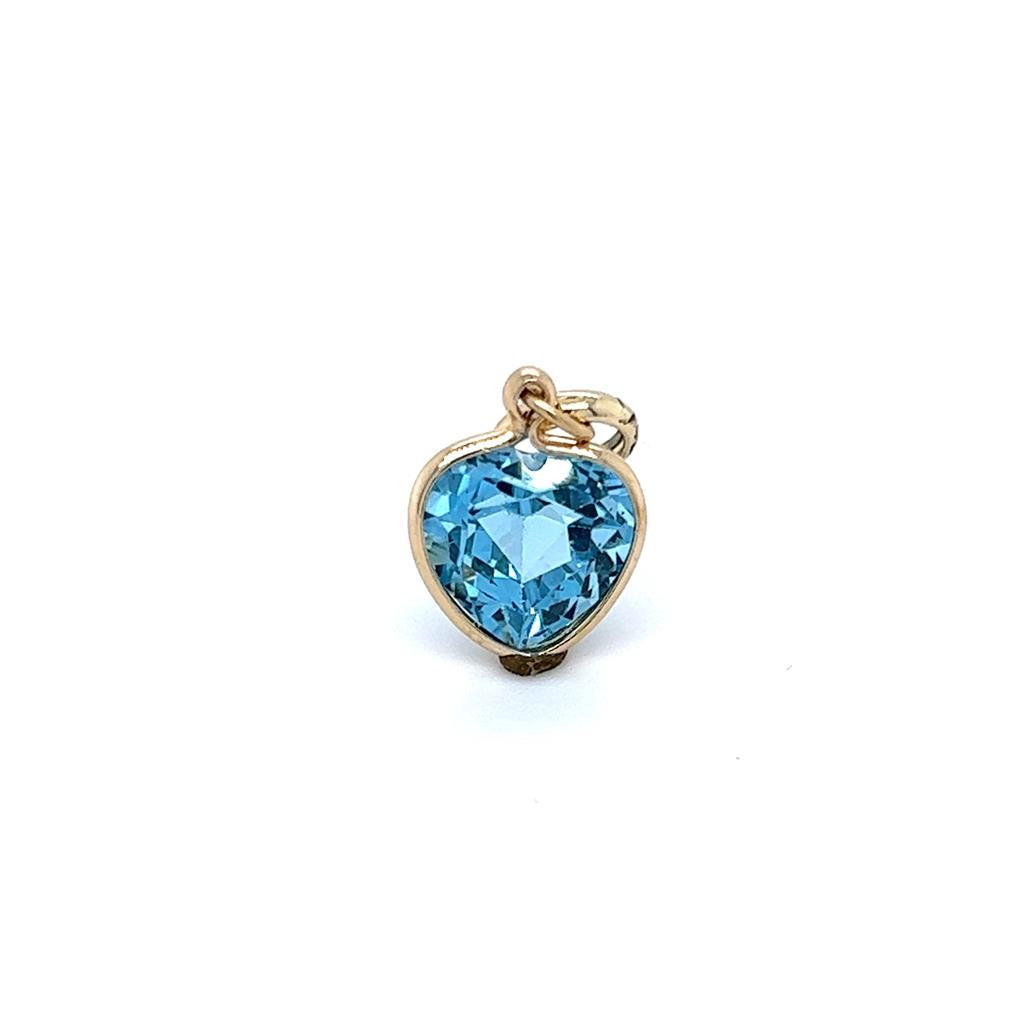 Yellow 14 Karat Blue Topaz Heart Charm Estate Jewelry Gram Weight: 1