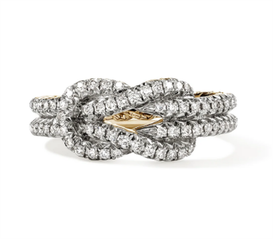 Yellow 14 Karat Love Knot Pave Ring John Hardy = 0.48tw Round Diamonds