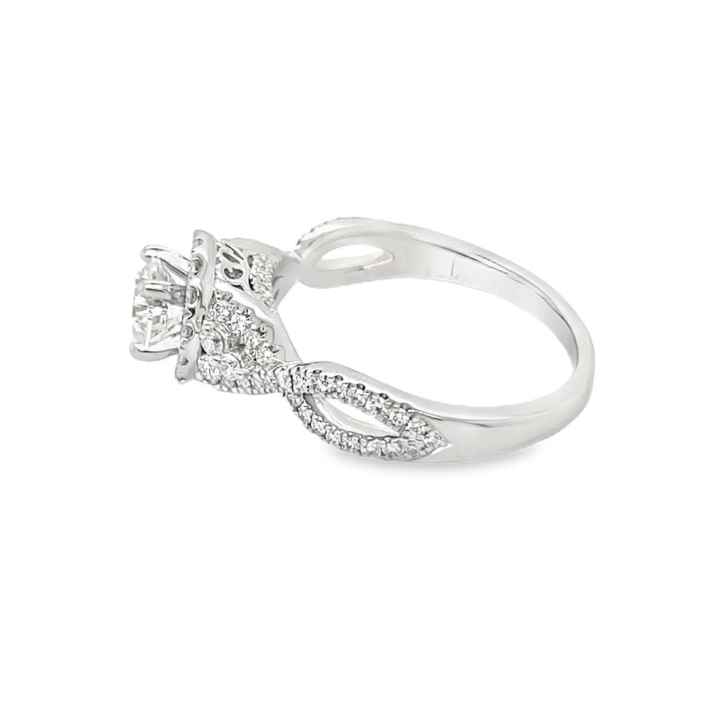 Estate Neil Lane Twisted Shank and Diamond Halo Engagement Ring