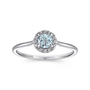 Gabriel & Co. Fashion 14K White Gold Aquamarine Diamond Halo Promise Ring