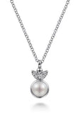 Lady's Sterling Silver Diamond Bujukan Pearl Pendant Silver Necklaces