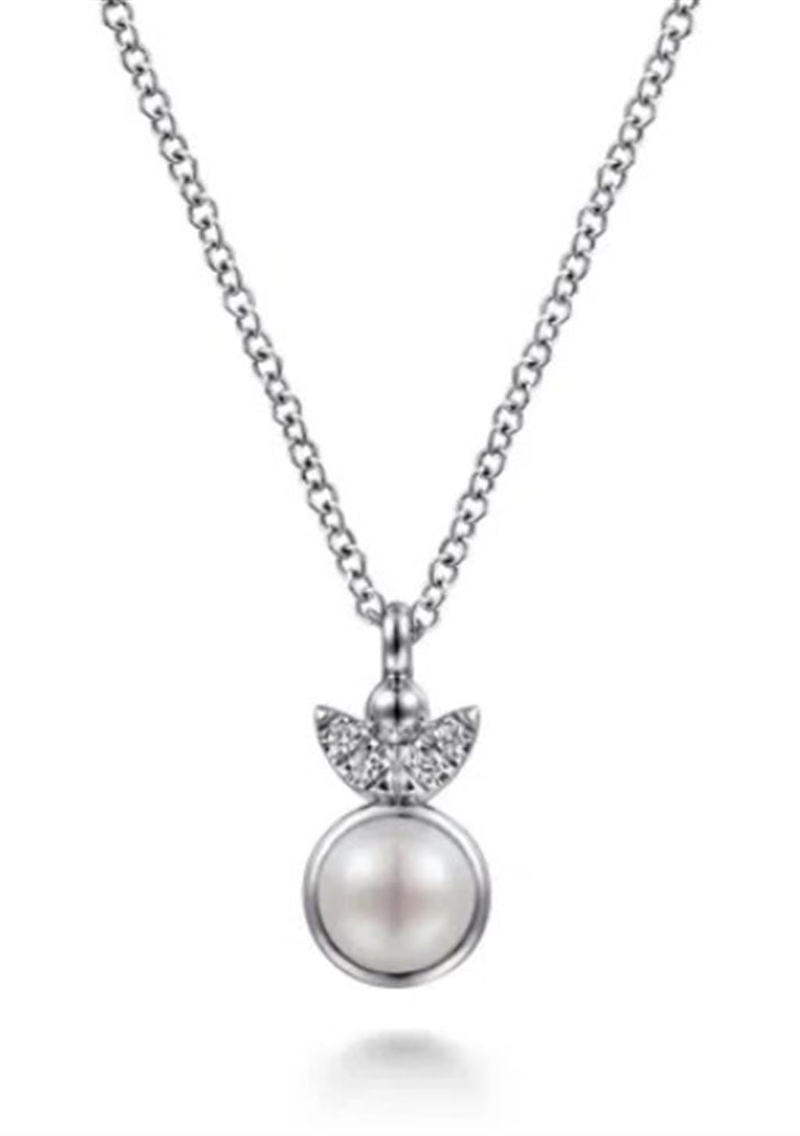 Lady's Sterling Silver Diamond Bujukan Pearl Pendant Silver Necklaces