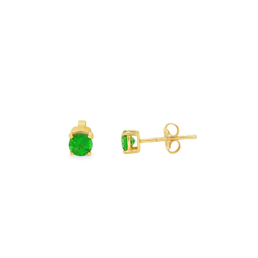 Lady's Yellow 14 Karat Stud Earrings 2=0.73tw Round Tsavorite Garnets