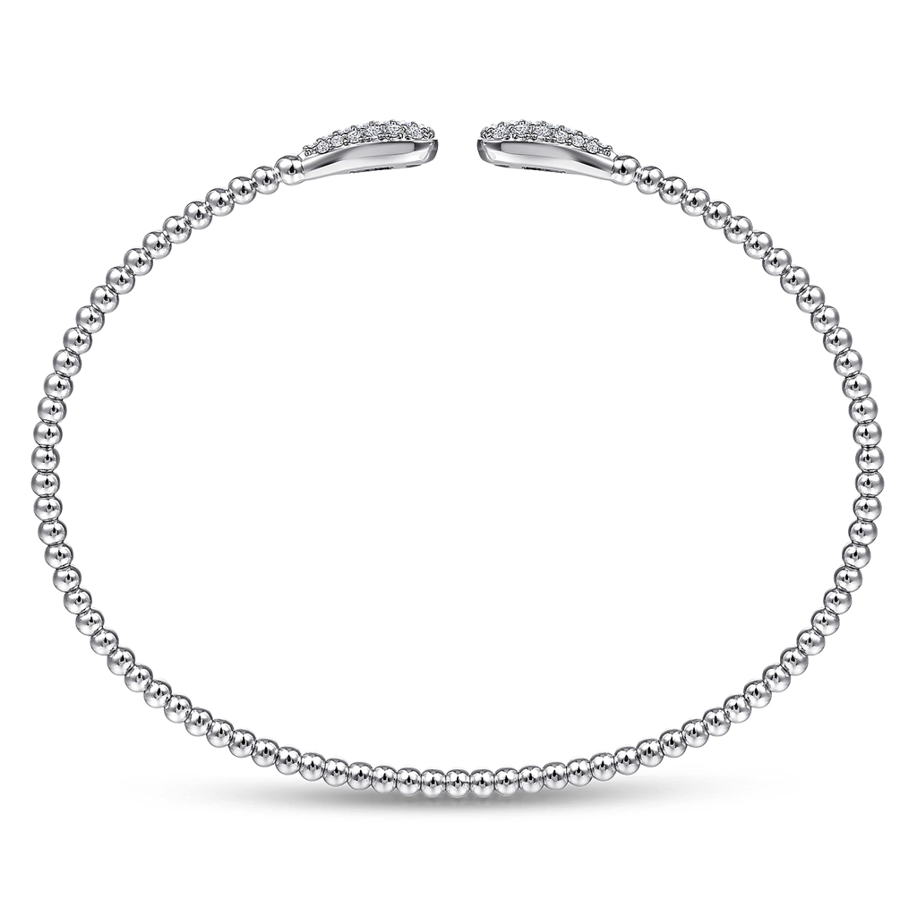 Gabriel & Co. Fashion 14K White Gold Bujukan Bead Cuff Bracelet with Diamond Pave Teardrops