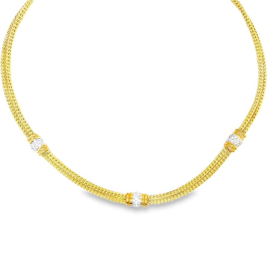Estate Two-Tone Parisian Weave Cluster Diamond Station Necklace