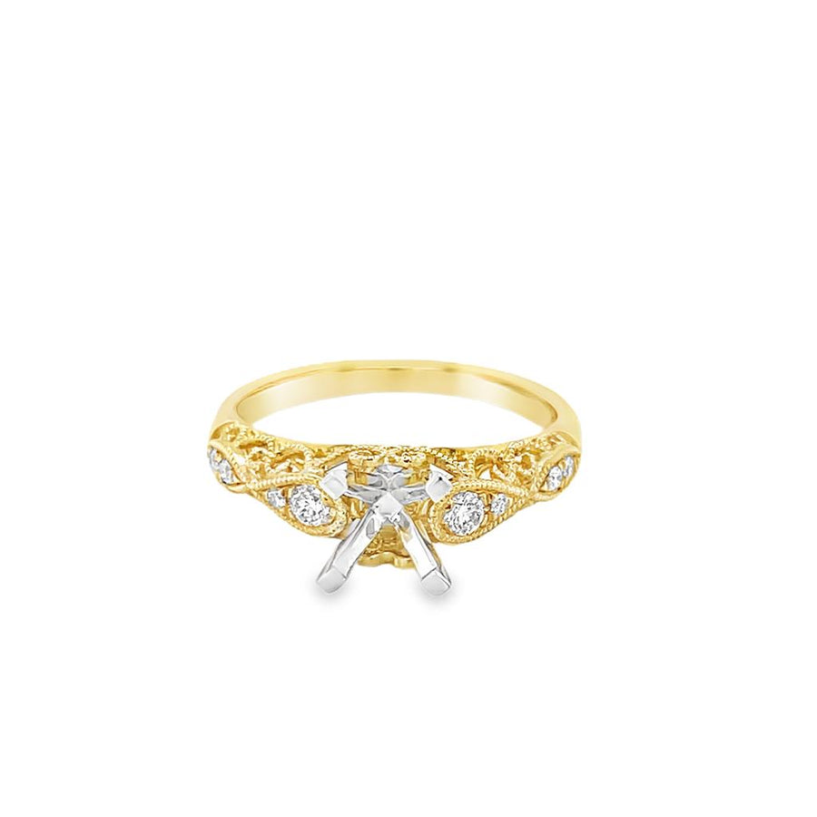 Nelson Two-Tone Milgrain Filigree Gallery Engagement Ring Mounting