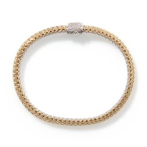 John Hardy Classic Chain Gold & Silver Diamond Pave (0.14ct) Extra-Small Reversible Bracelet 5mm