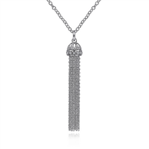 Gabriel & Co. Silver 30 inch 925 Sterling Silver Chain Tassel Necklace with White Sapphire Filigree Cap
