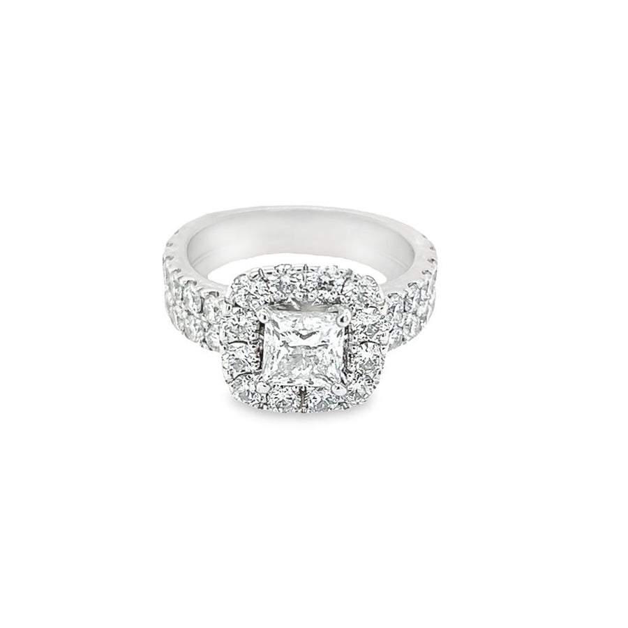 White 14 Karat 0.9ct Halo Cushion Soldered Wedding Set