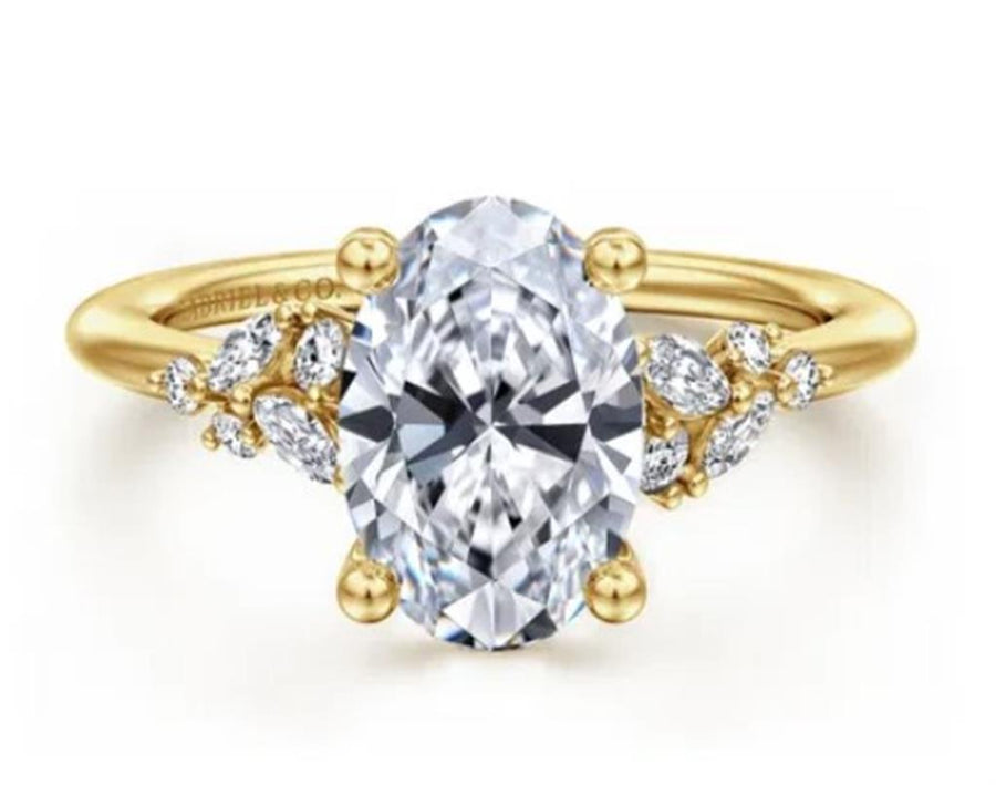 Lady's Yellow 14 Karat Floral Cluster Cathedral Ring Size 6.5 10 = 0.2