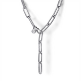 Lady's Sterling Silver Polished/Beaded Y Chain Silver Necklaces Length