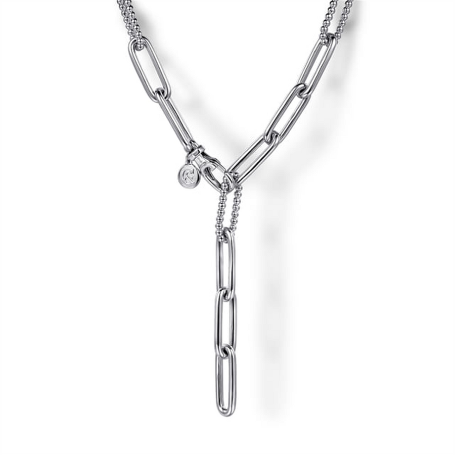 Lady's Sterling Silver Polished/Beaded Y Chain Silver Necklaces Length