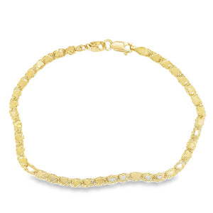 Yellow 14 Karat 3mm Heart Link Bracelet with Lobster Clasp Estate Jewe