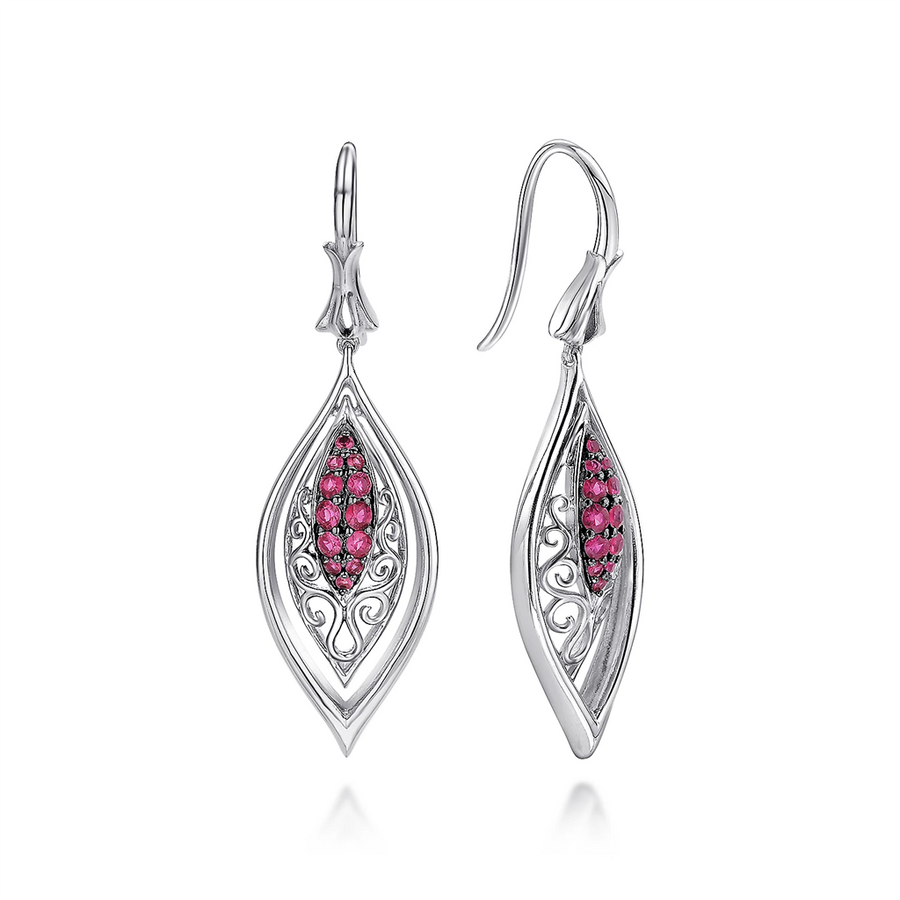 Gabriel & Co. Silver Sterling Silver Vintage Inspired Marquise Ruby Drop Earrings