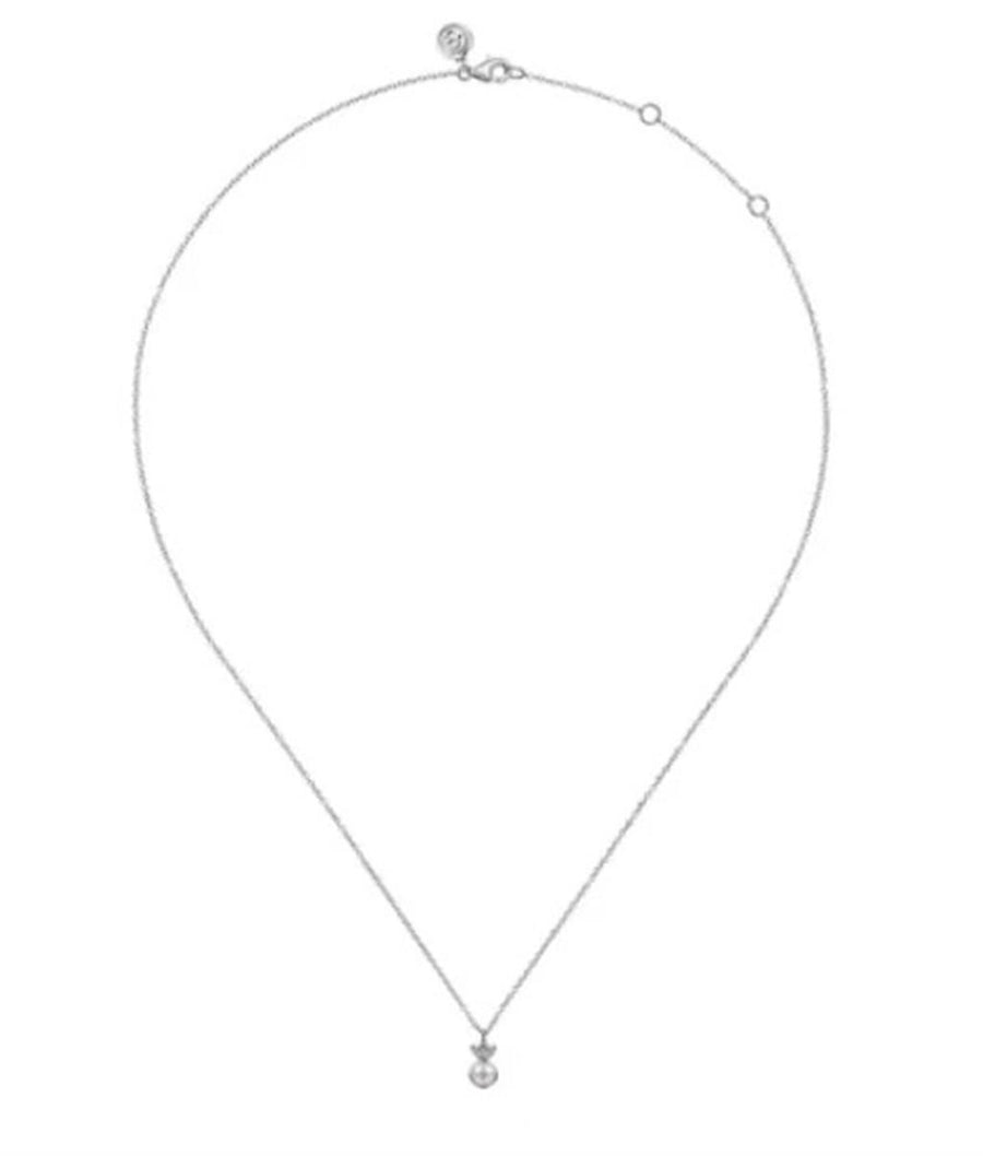 Lady's Sterling Silver Diamond Bujukan Pearl Pendant Silver Necklaces