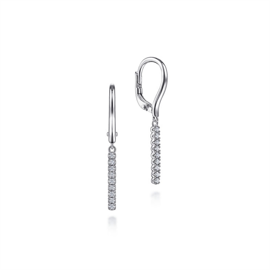 Lady's White 14 Karat Bar Drop Leverback Earrings 18 = 0.11tw Round H/