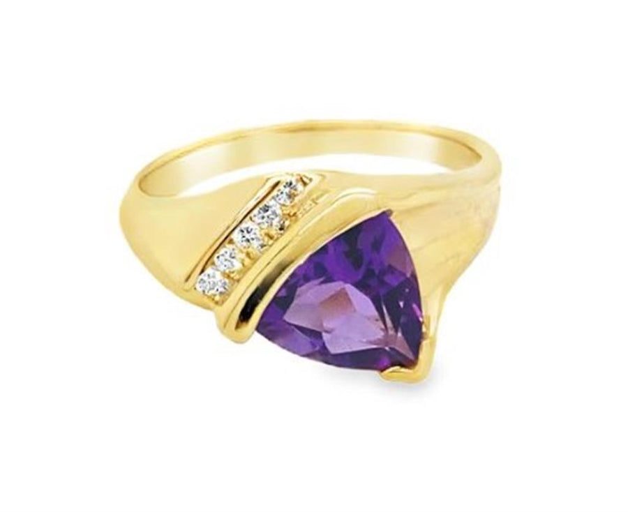 Yellow 14 Karat Offset Accented Fashion Ring Estate Jewelry Size 7 Wit