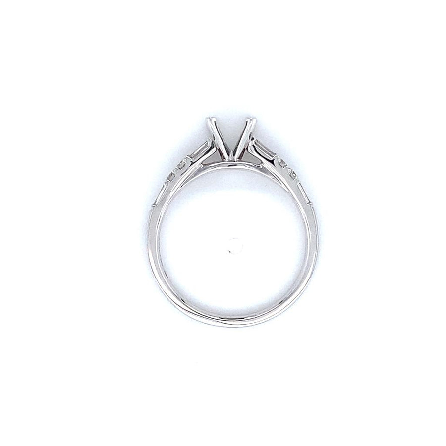 Lady's White 18 Karat Alternating Baguette And Round Diamond Ring