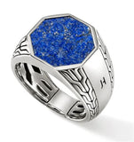 John Hardy Sterling Silver Octagon Signet Ring with Lapis Lazuli