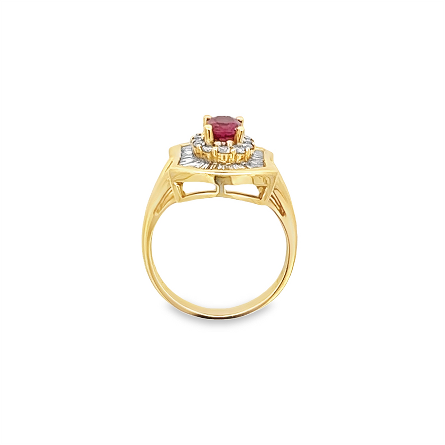 Estate Oval Ruby and Baguette Diamond Ring