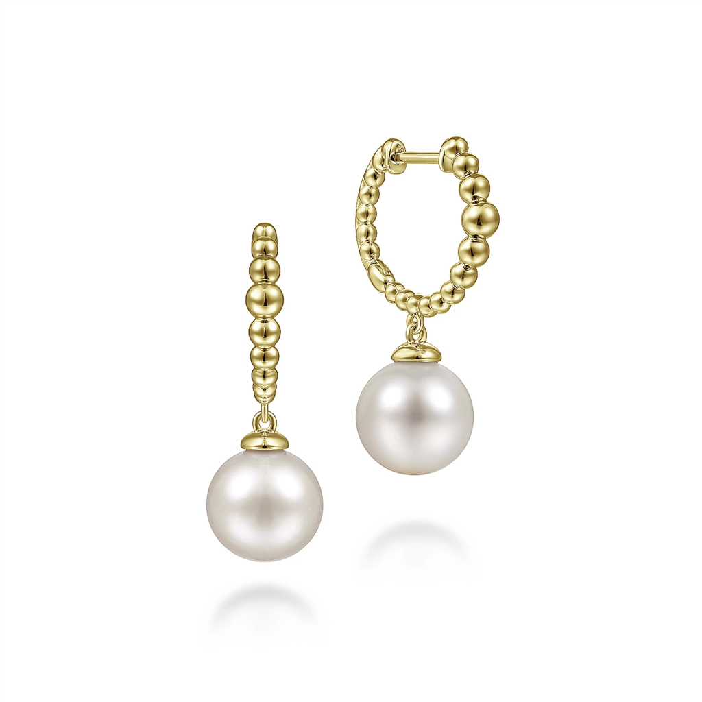 Gabriel & Co. Fashion 14K Yellow Gold Bujukan Pearls Drop Huggie Earrings