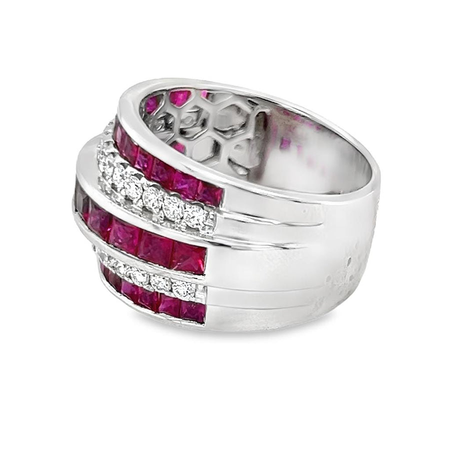 White 18 Karat 5 Row Ruby Wide Band