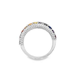 Nelson Lady's White 18 Karat 3 Row Rainbow Sapphire and Diamond Fashion Ring